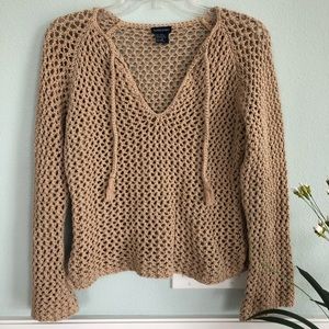 Boston Proper cropped crochet long sleeve sweater